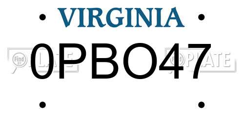 0PBO47 Virginia License Plate