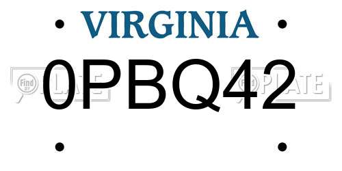 0PBQ42 Virginia License Plate