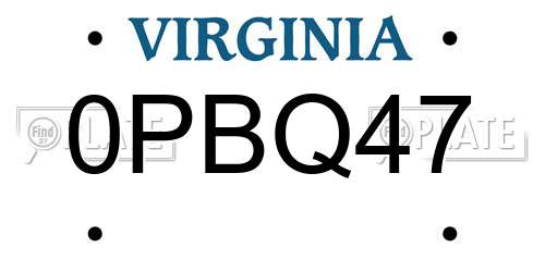 0PBQ47 Virginia License Plate