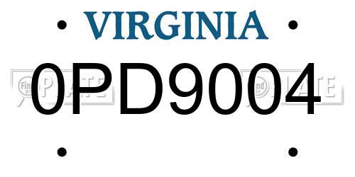0PD9004 Virginia License Plate