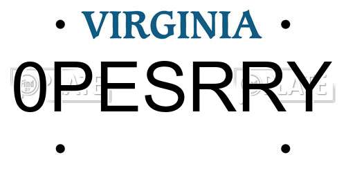 0PESRRY Virginia License Plate