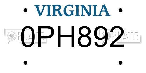 0PH892 Virginia License Plate