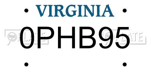 0PHB95 Virginia License Plate
