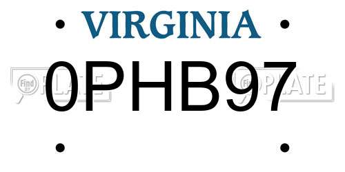 0PHB97 Virginia License Plate