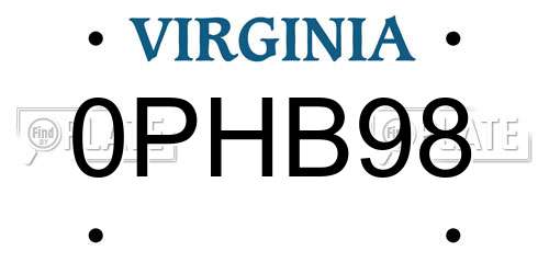 0PHB98 Virginia License Plate