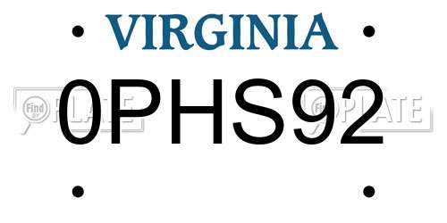 0PHS92 Virginia License Plate
