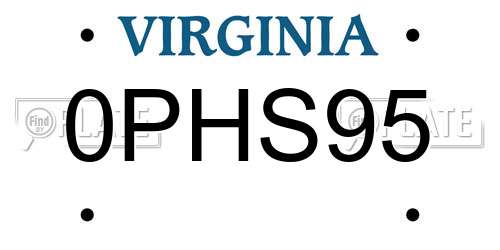 0PHS95 Virginia License Plate