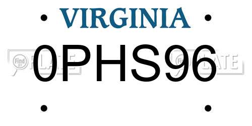 0PHS96 Virginia License Plate