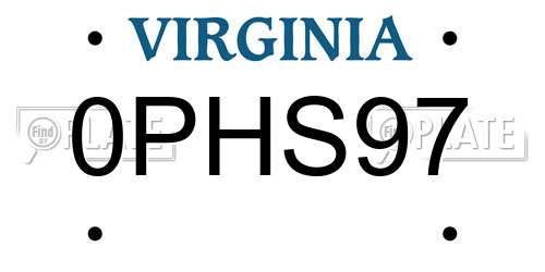 0PHS97 Virginia License Plate