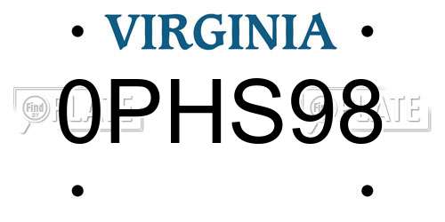 0PHS98 Virginia License Plate