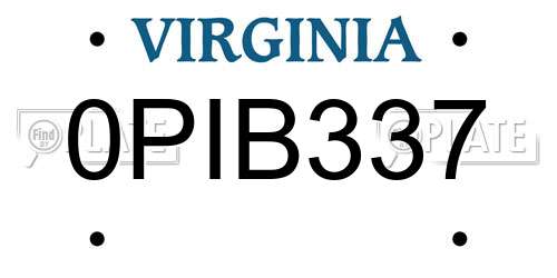 0PIB337 Virginia License Plate