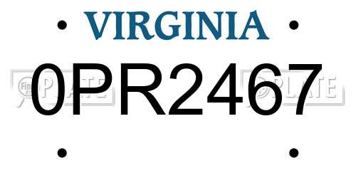 0PR2467 Virginia License Plate