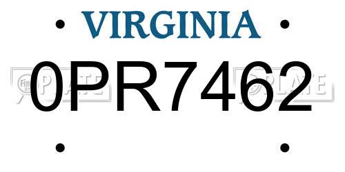 0PR7462 Virginia License Plate