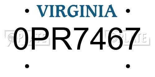 0PR7467 Virginia License Plate