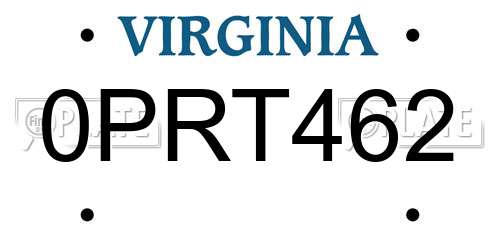 0PRT462 Virginia License Plate