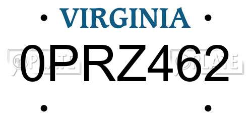 0PRZ462 Virginia License Plate