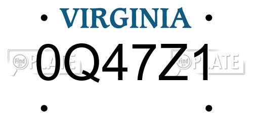 0Q47Z1 Virginia License Plate