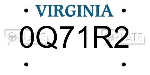 0Q71R2 Virginia License Plate