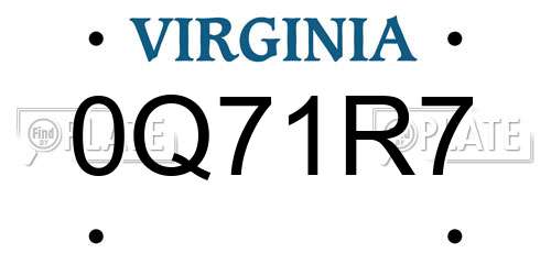 0Q71R7 Virginia License Plate