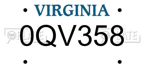 0QV358 Virginia License Plate