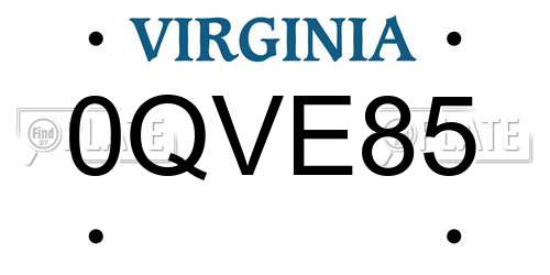 0QVE85 Virginia License Plate