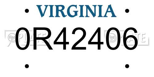 0R42406 Virginia License Plate