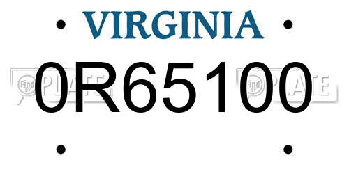 0R65100 Virginia License Plate