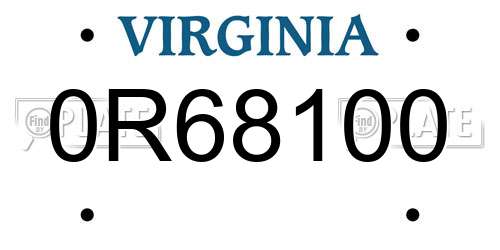 0R68100 Virginia License Plate