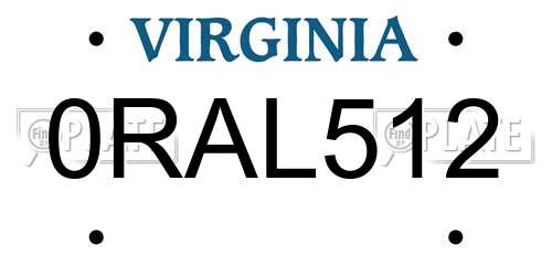 0RAL512 Virginia License Plate