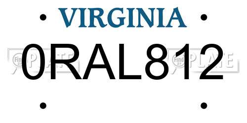 0RAL812 Virginia License Plate