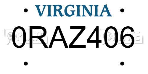 0RAZ406 Virginia License Plate