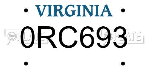 0RC693 Virginia License Plate