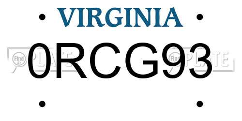 0RCG93 Virginia License Plate