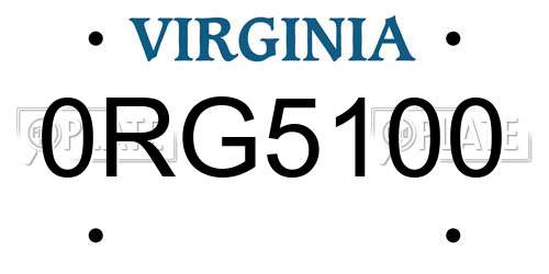 0RG5100 Virginia License Plate