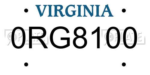0RG8100 Virginia License Plate