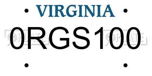 0RGS100 Virginia License Plate