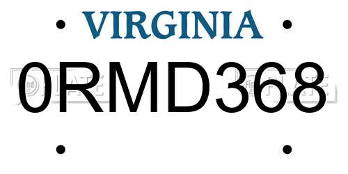 0RMD368 Virginia License Plate