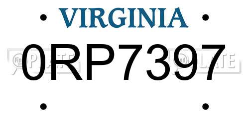 0RP7397 Virginia License Plate