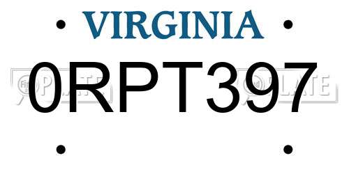 0RPT397 Virginia License Plate