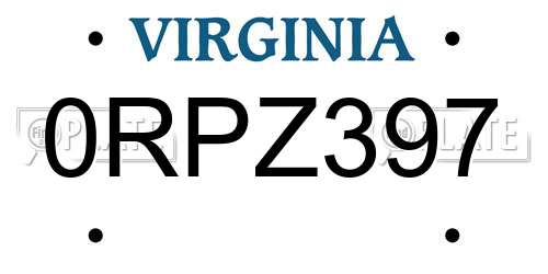 0RPZ397 Virginia License Plate