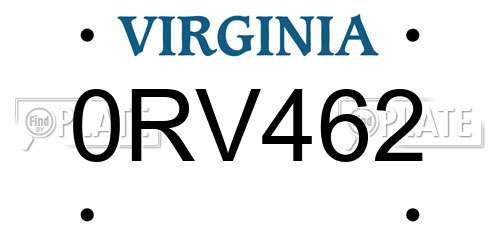 0RV462 Virginia License Plate