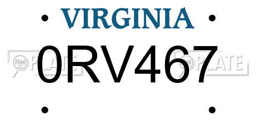 0RV467 Virginia License Plate