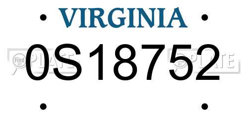 0S18752 Virginia License Plate