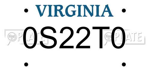 0S22T0 Virginia License Plate