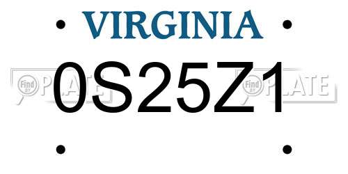 0S25Z1 Virginia License Plate