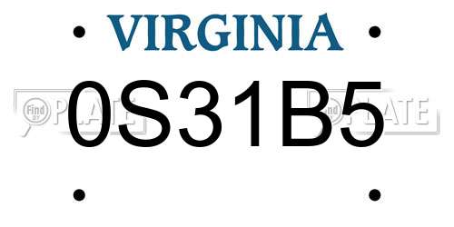 0S31B5 Virginia License Plate
