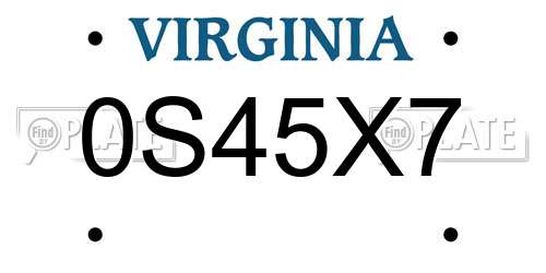 0S45X7 Virginia License Plate