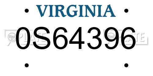 0S64396 Virginia License Plate