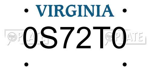 0S72T0 Virginia License Plate