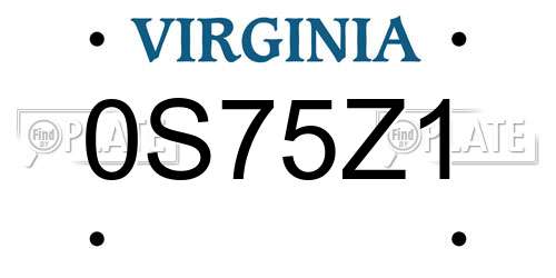 0S75Z1 Virginia License Plate